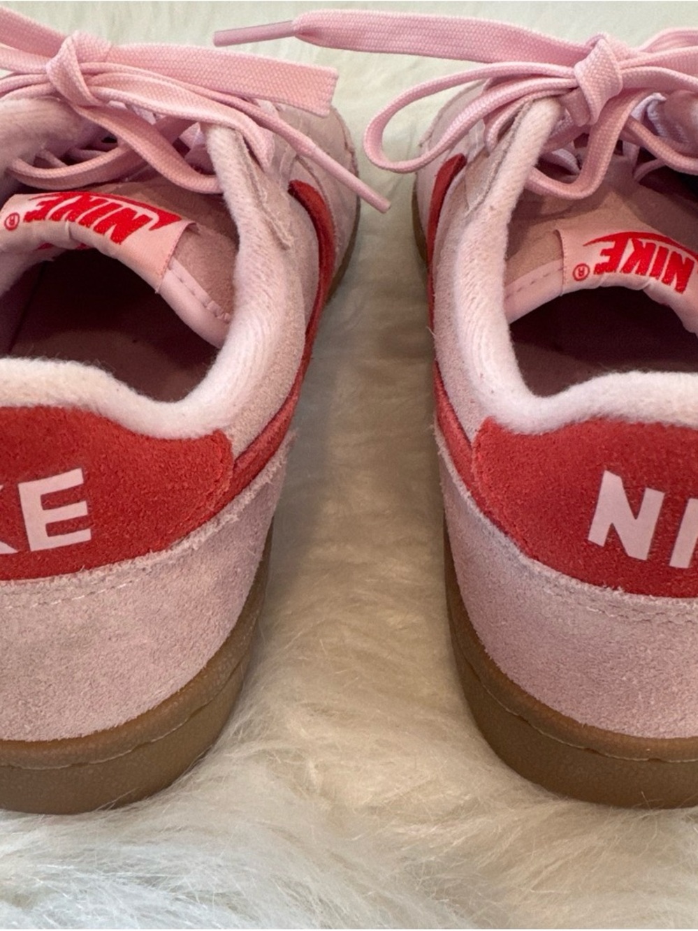 Nike Pink and Red Suede Low-Top Sneakers